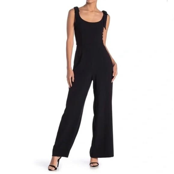 Julia Jordan Bow Strap Wide Leg Jumpsuit - Black - 2 - Picture 1 of 6